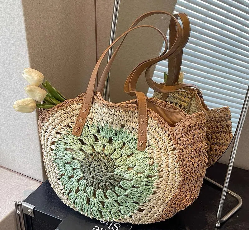 Runde geflochtene Strandtasche – Damen-Korb aus Weidengeflecht