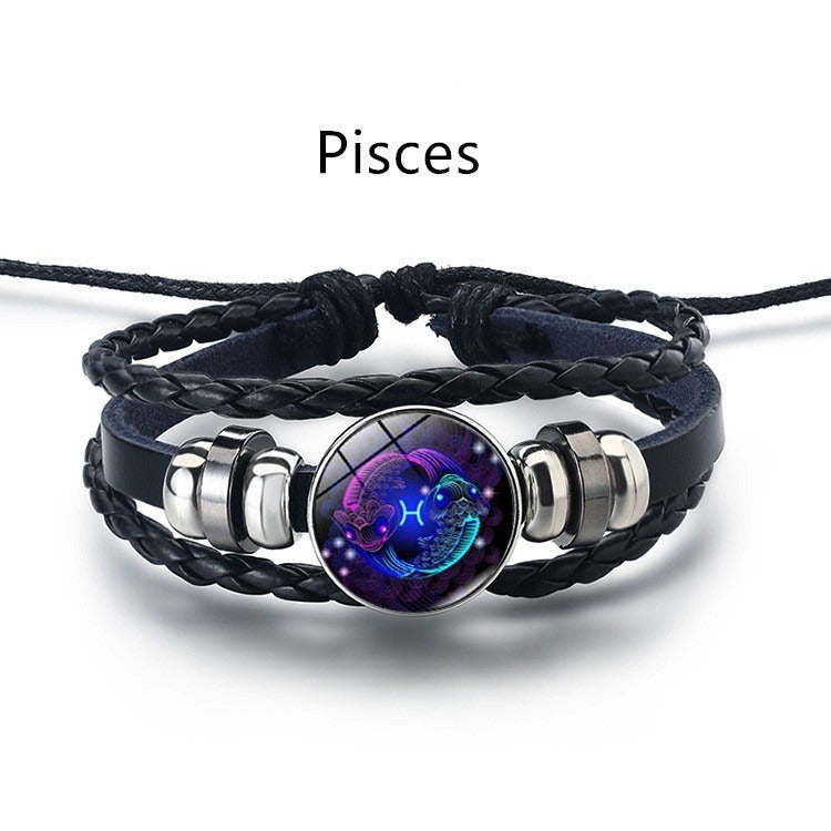 Bracelet Cuir Signe du Zodiaque – Style Rétro Mode Européenne