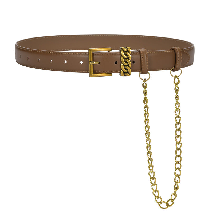 Ceinture femme en cuir avec chaîne dorée