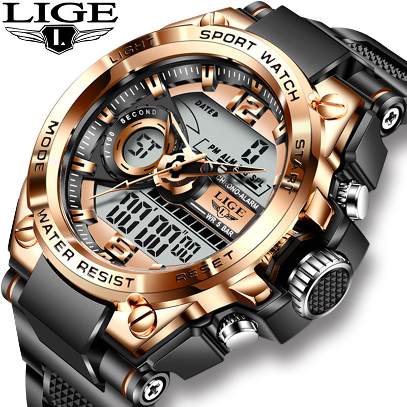 Montre Lige Double Affichage Quartz – Électronique, Lumineuse & Étanche 30M