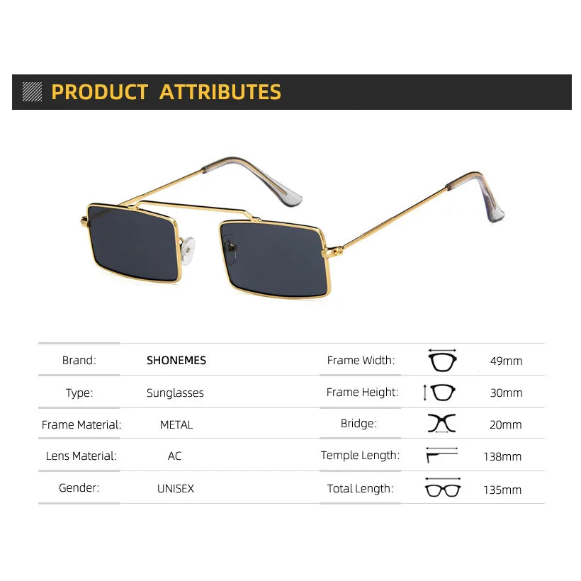 Rechteckige Sonnenbrille für Damen – Schmale Metallfassung im Vintage-Stil