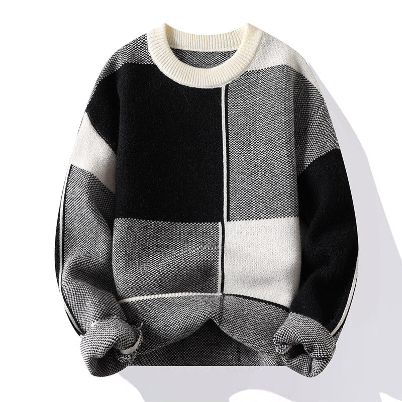 Pull homme à motifs géométriques et col rond