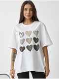 T-shirt femme blanc imprimé cœurs – Coupe ample