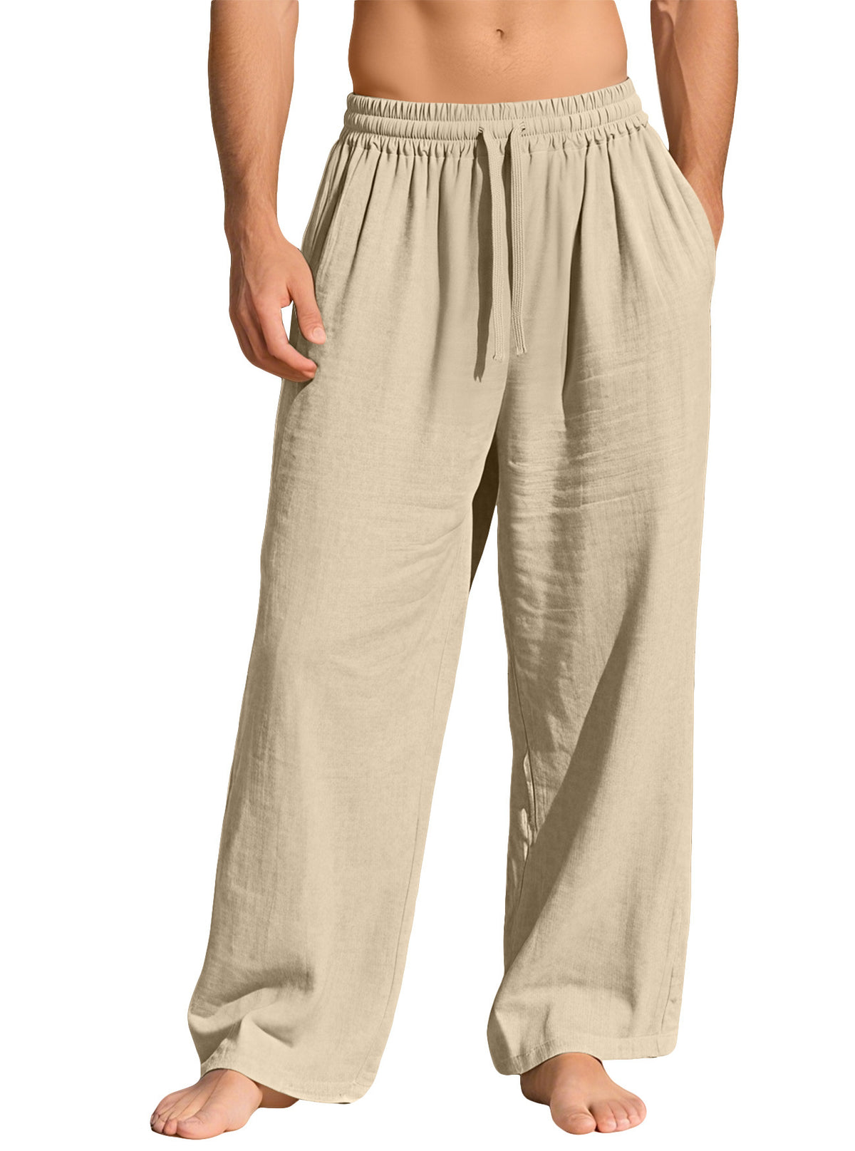 Pantalon homme ample en lin à cordon de serrage