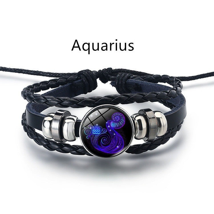 Bracelet Cuir Signe du Zodiaque – Style Rétro Mode Européenne