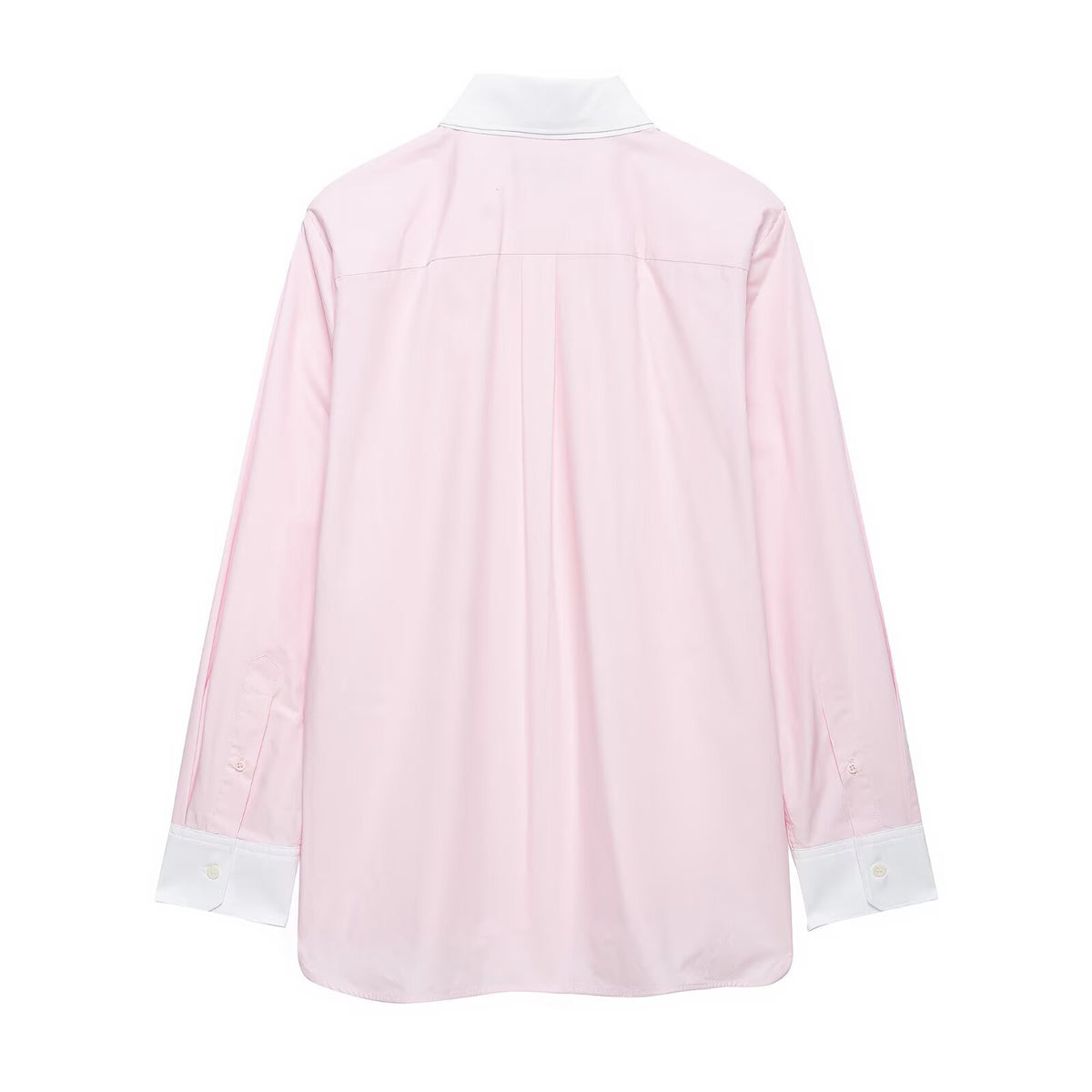 Chemise femme rose à col et poignets blancs contrastants