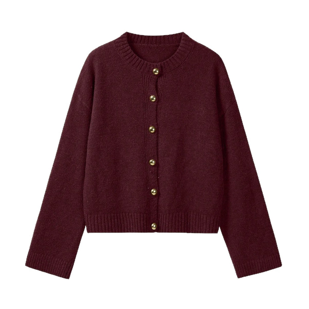 Cardigan Tricot Cachemire Col Rond Boutons Dorés Femme – Style Élégant
