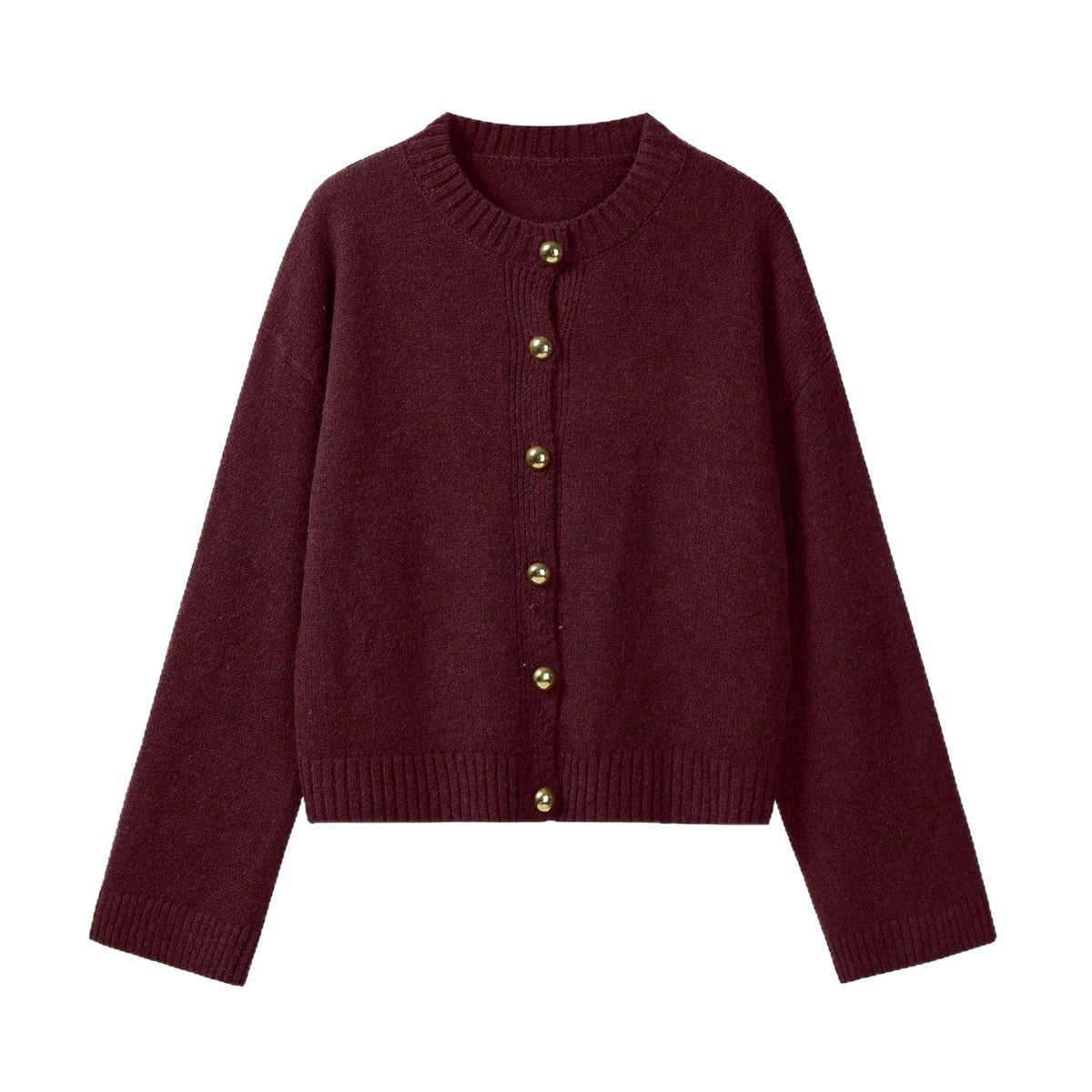 Damen-Strickjacke aus Kaschmir mit Rundhalsausschnitt und goldenen Knöpfen – Eleganter Stil