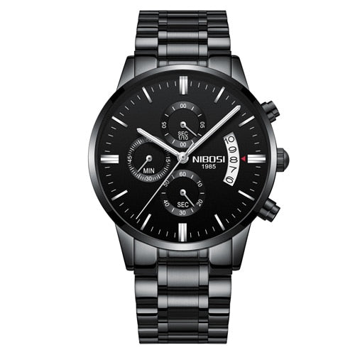Nibosi Herrenuhr Quarz-Chronograph — 43 mm Edelstahlgehäuse, 3 bar wasserdicht, inklusive Geschenkbox