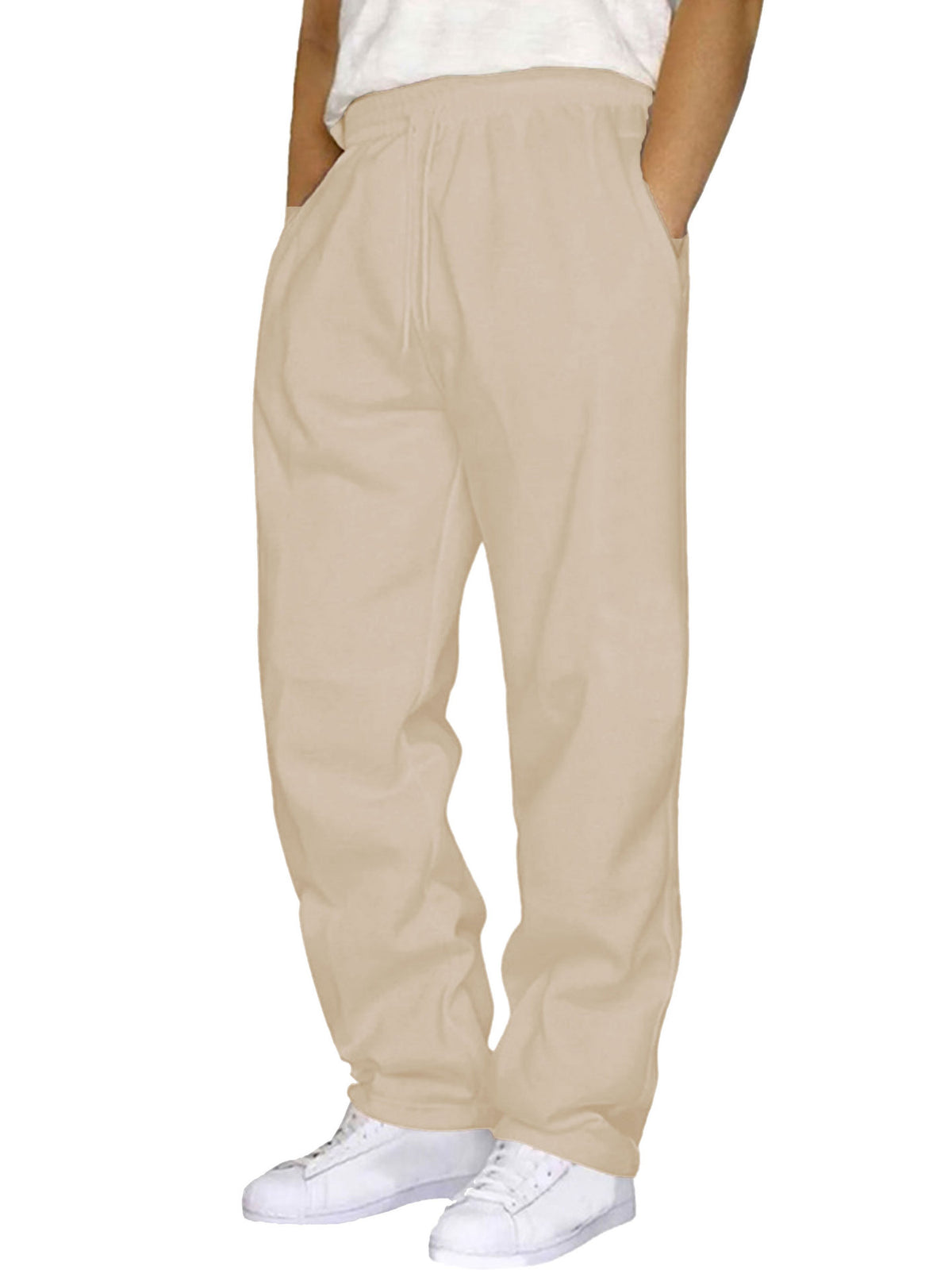Pantalon homme effet lin taille à cordon – Coupe droite décontractée