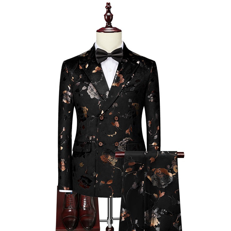 Costume homme trois pièces fleuri à coupe ajustée