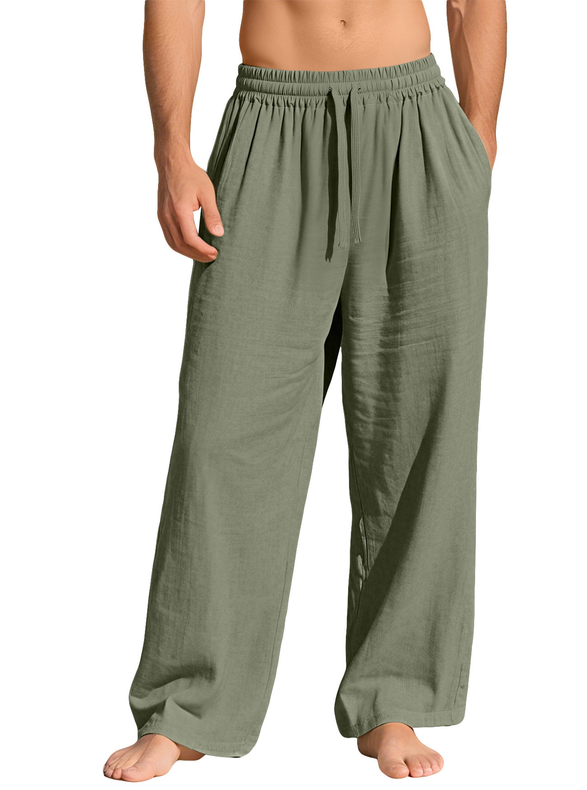 Pantalon homme ample en lin à cordon de serrage