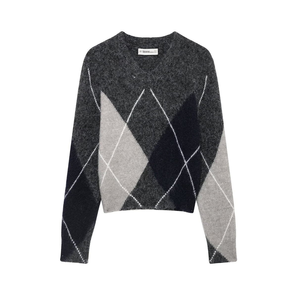 Pull Femme en Maille à Motif Losanges – Col Rond