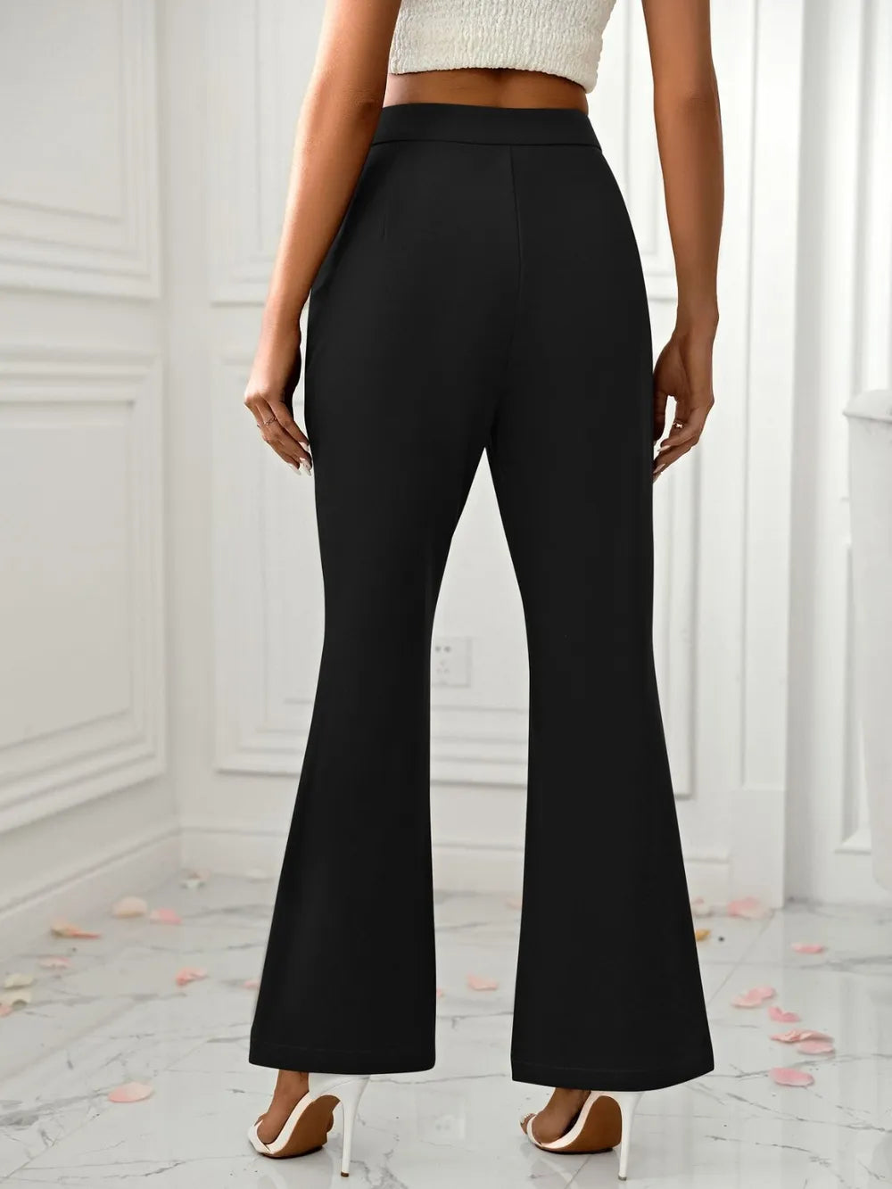 Pantalon Évasé Femme avec Fentes et Poches