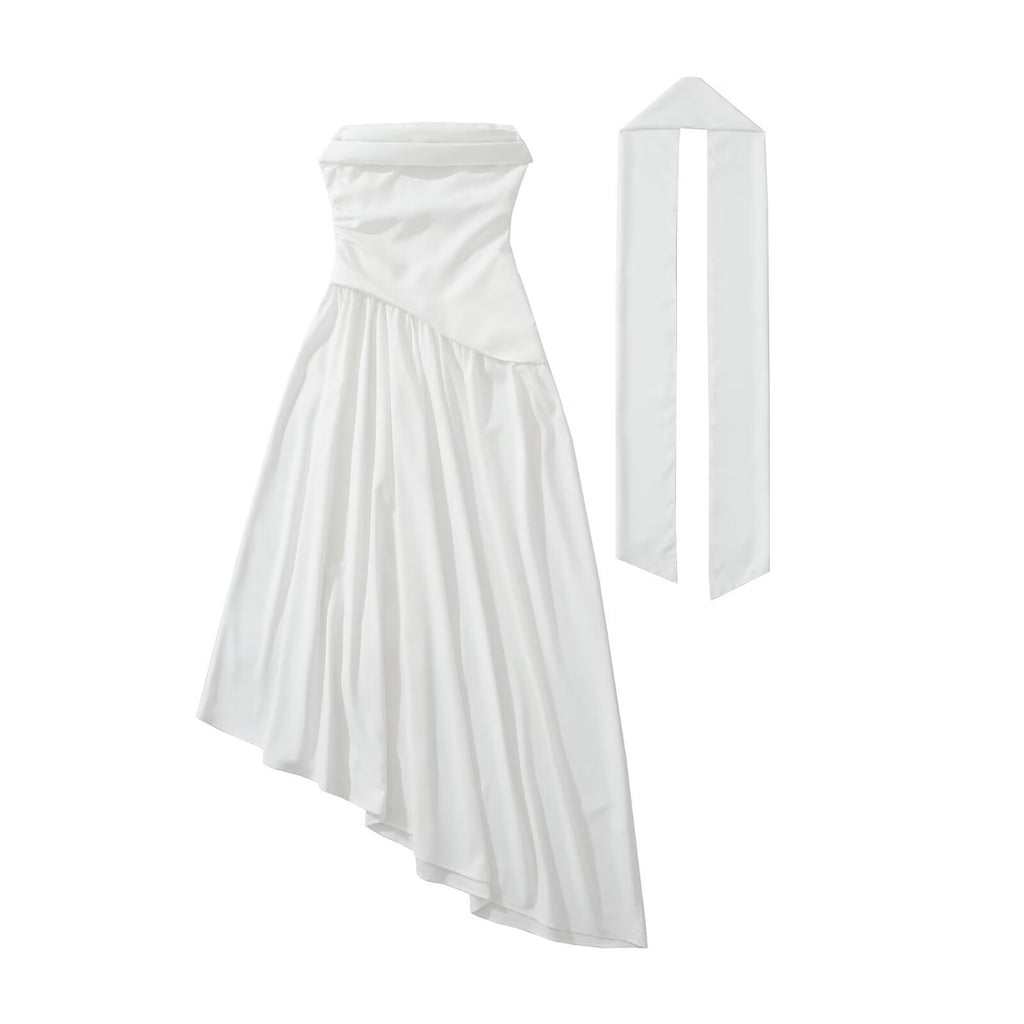 Robe bustier femme drapée à jupe asymétrique