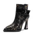 Bottines Femme Cuir Véritable Talon Épais 10 cm — Bout Pointu, Or & Argent, Soirée