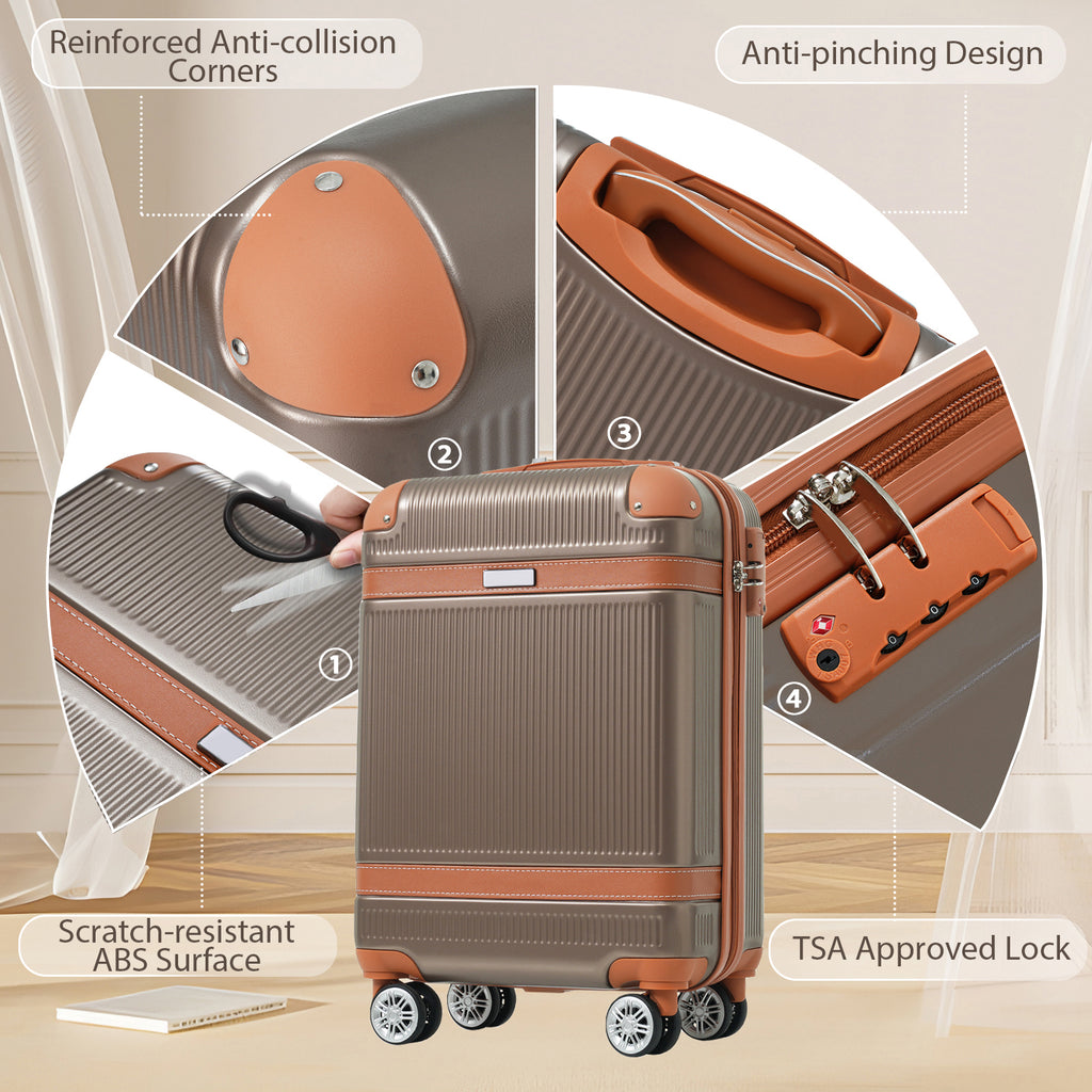 Set de Valises Rigides 3 Pièces – ABS, Roues Pivotantes 360°, Serrure TSA, Couleur Cuivrée
