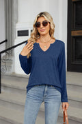 T-shirt femme à col fendu et manches longues