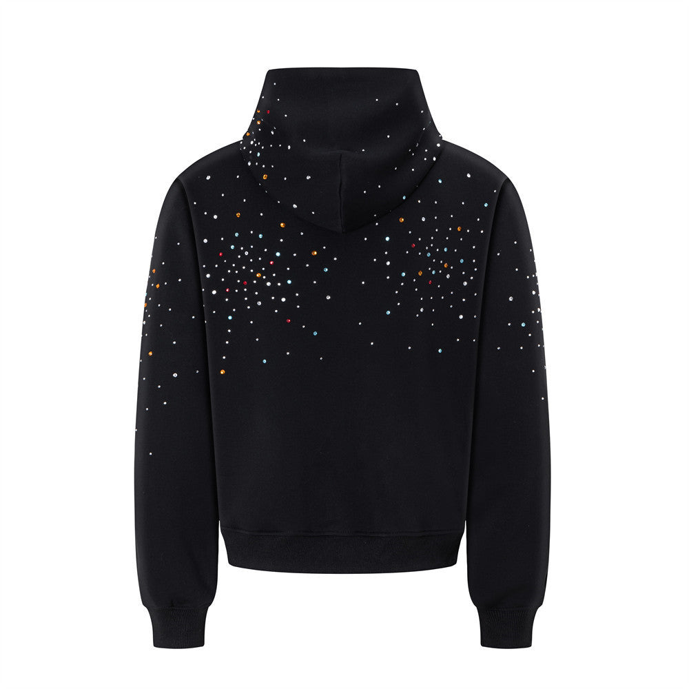 Sweat homme zippé à capuche noir à strass multicolores