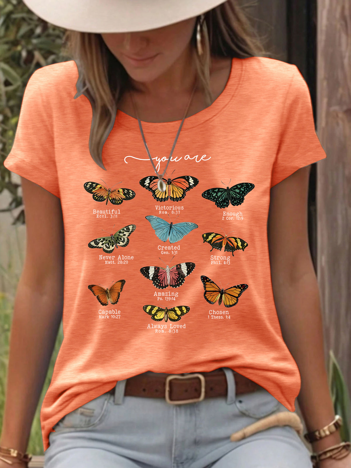 T-shirt femme imprimé papillon à manches courtes