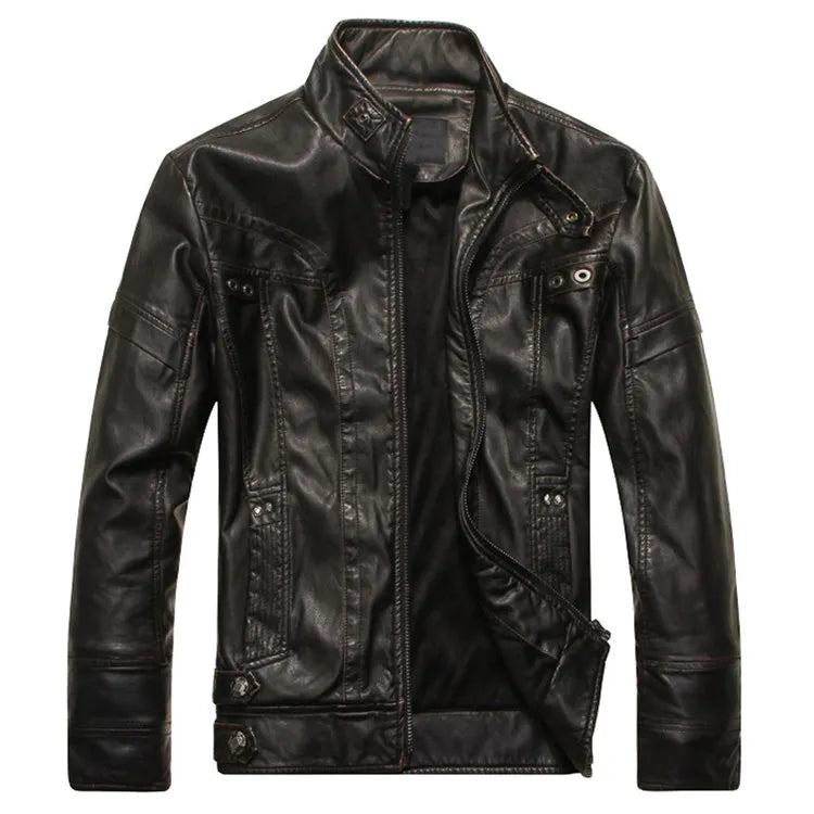 Blouson homme en simili cuir à col montant – Coupe ajustée