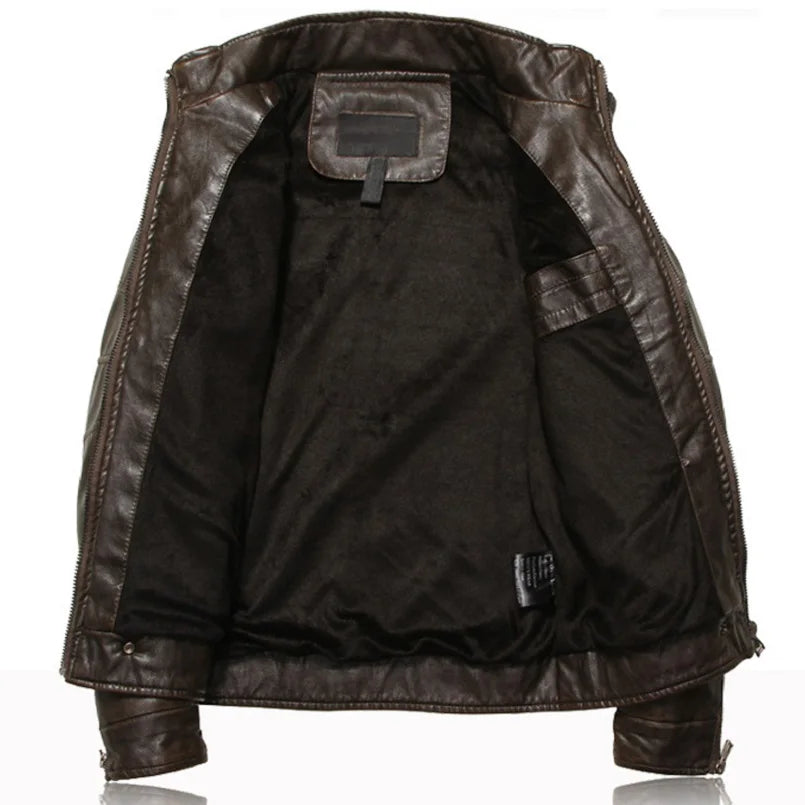 Blouson homme en simili cuir à col montant – Coupe ajustée