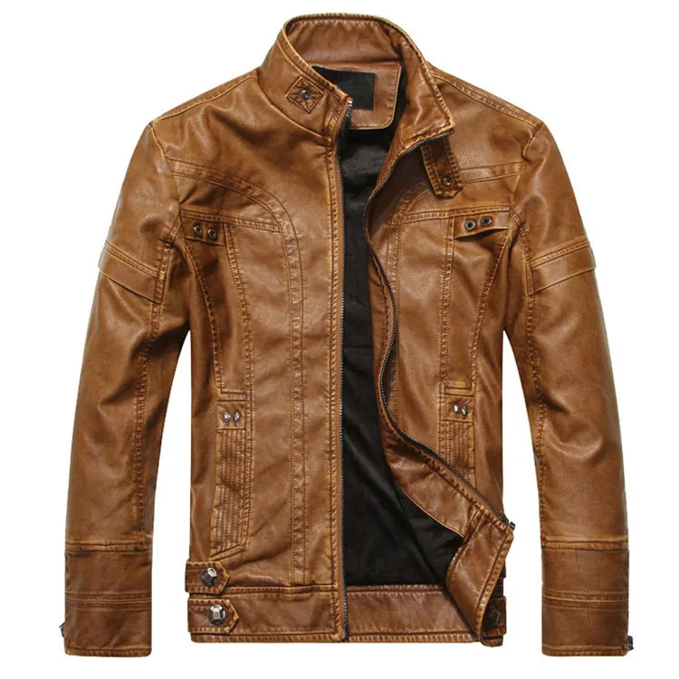 Blouson homme en simili cuir à col montant – Coupe ajustée