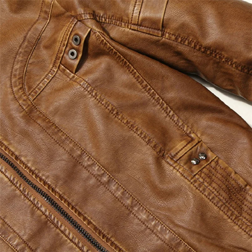 Blouson homme en simili cuir à col montant – Coupe ajustée