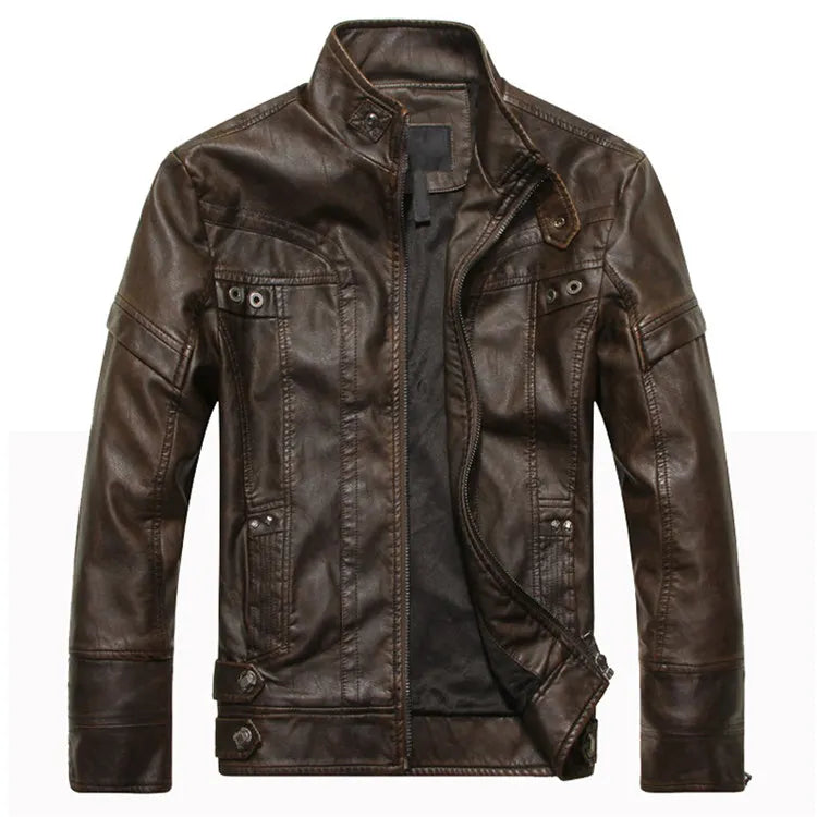 Blouson homme en simili cuir à col montant – Coupe ajustée