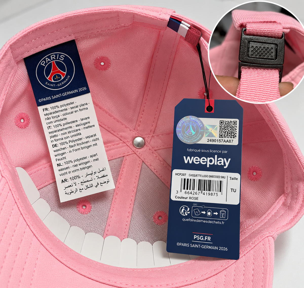 Casquette Paris Saint-Germain PSG Rose – Logo Embossé – Produit Officiel
