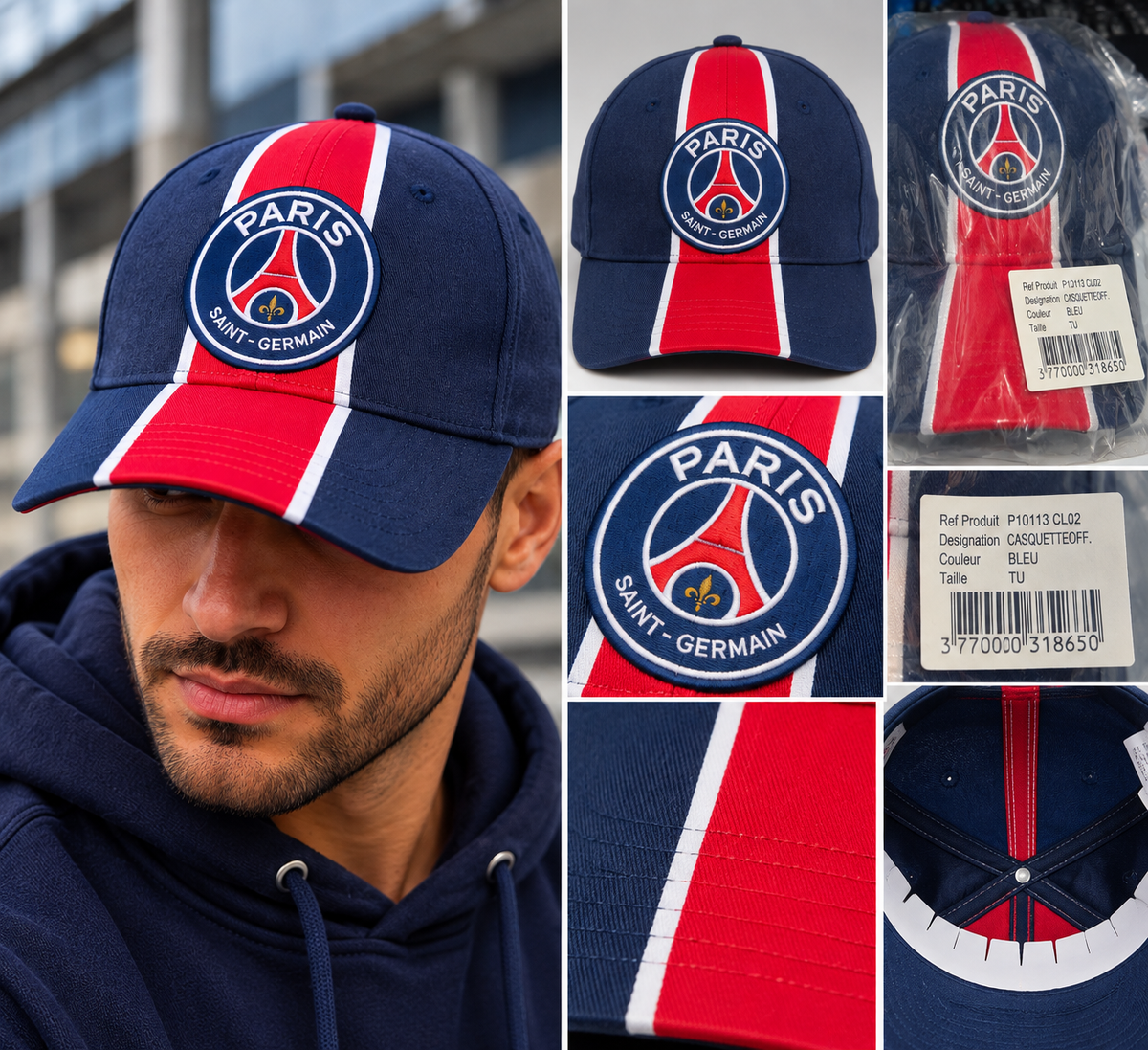 Casquette Paris Saint-Germain PSG Bleu Marine – Bande Rouge – Produit Officiel
