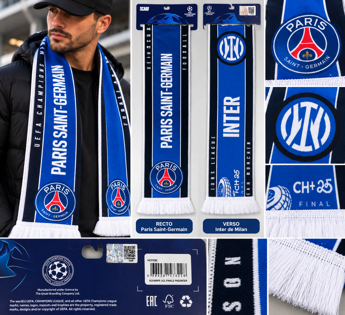 Écharpe PSG x Inter Milan – Finale Ligue des Champions – Produit Officiel
