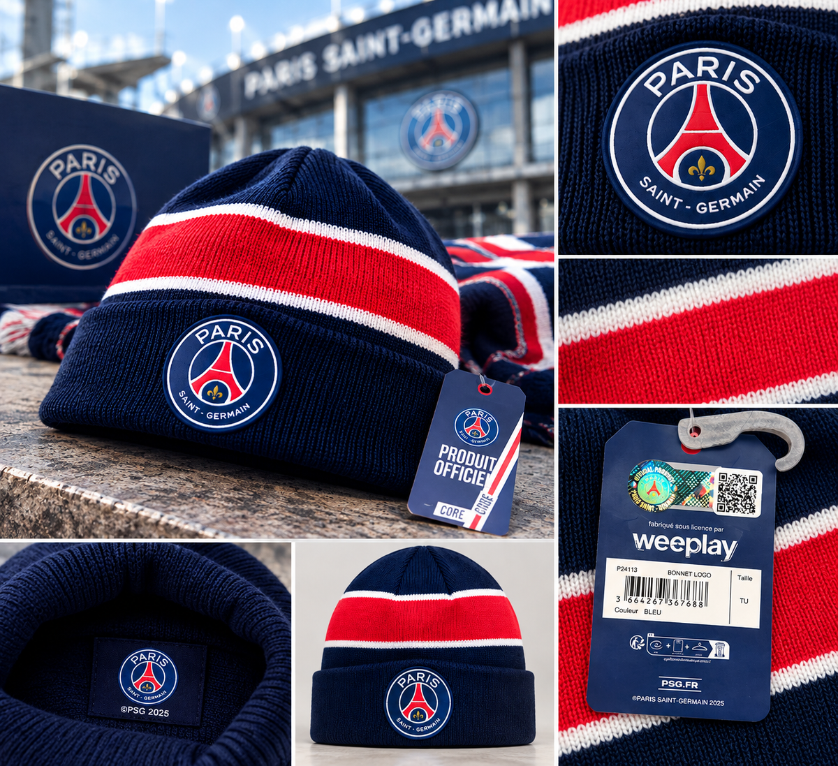 Bonnet Paris Saint-Germain PSG – Bleu Marine, Rouge & Blanc – Produit Officiel