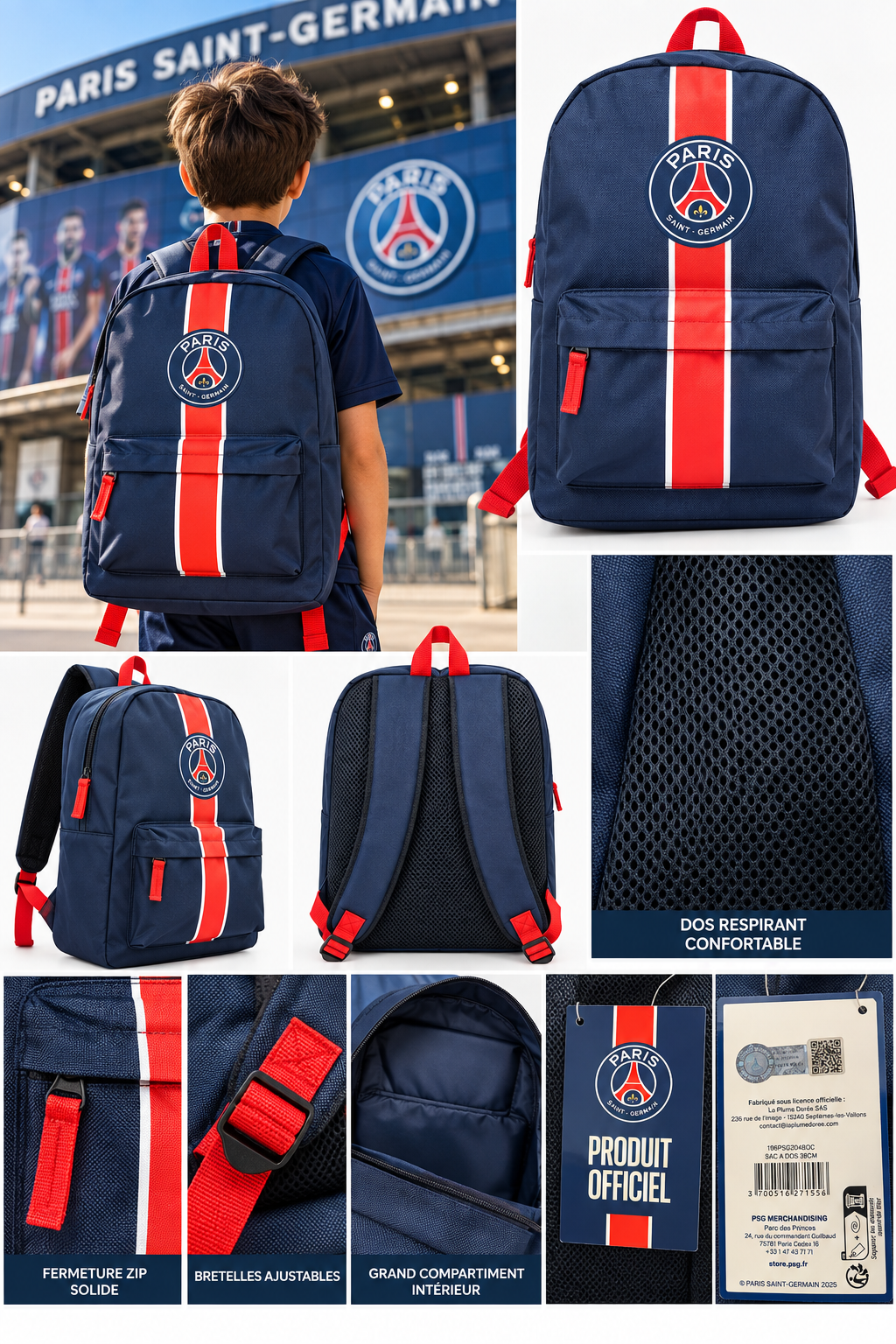 Sac à dos enfant Paris Saint-Germain PSG – 39 cm – Produit officiel