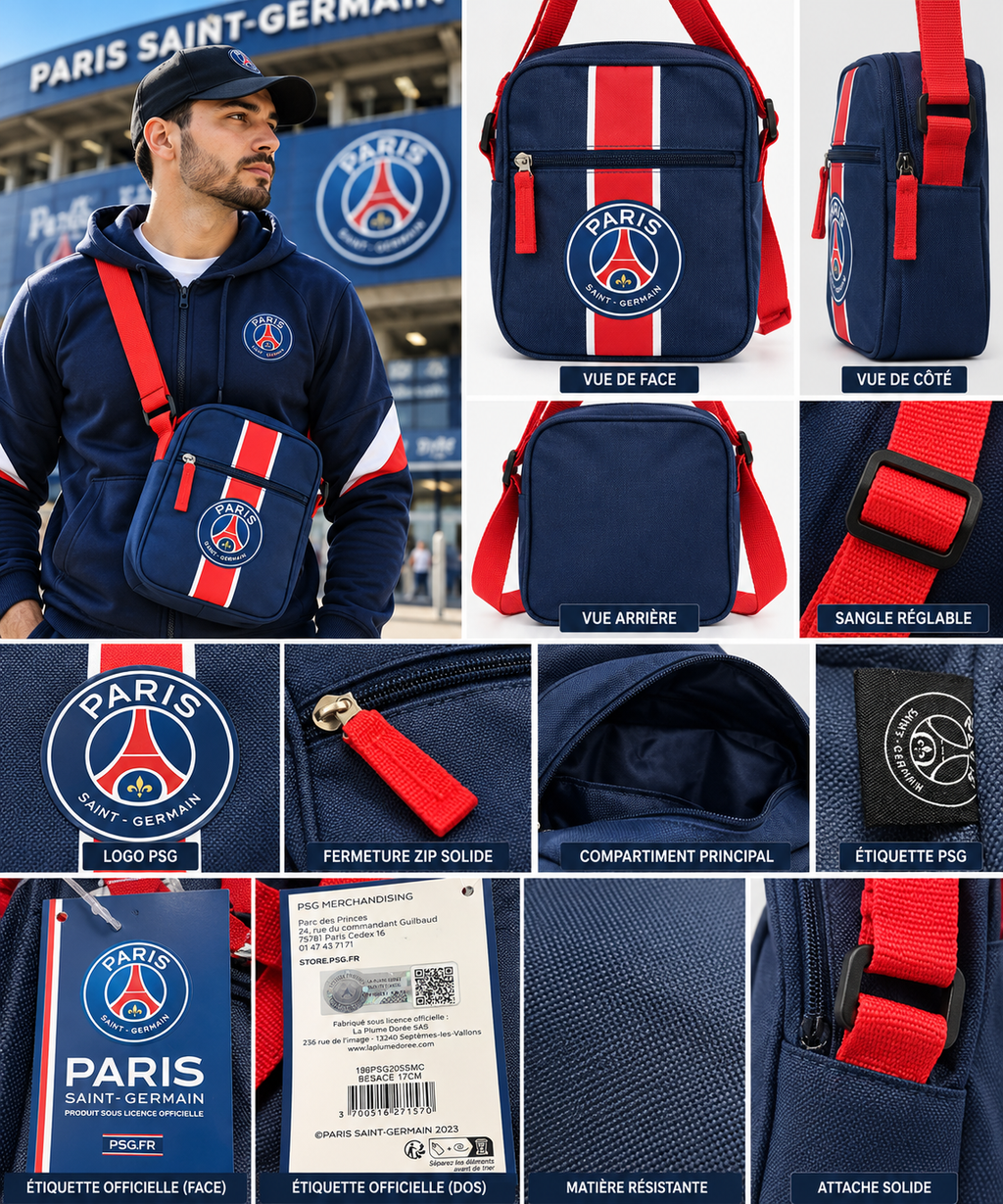 Sacoche PSG Paris Saint-Germain – 17 cm – Produit officiel