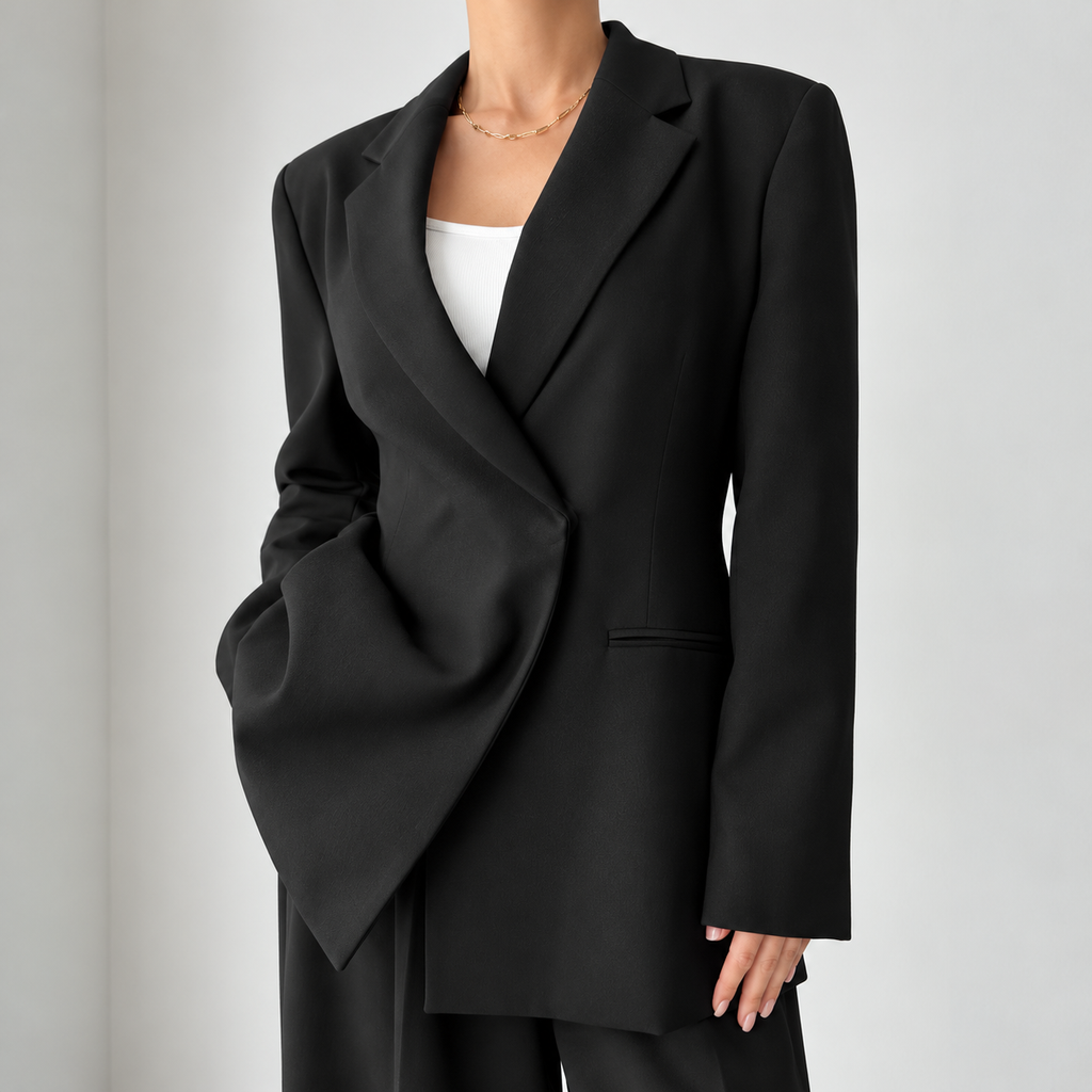 Blazer Femme Oversize – Col Cranté, Manches Longues