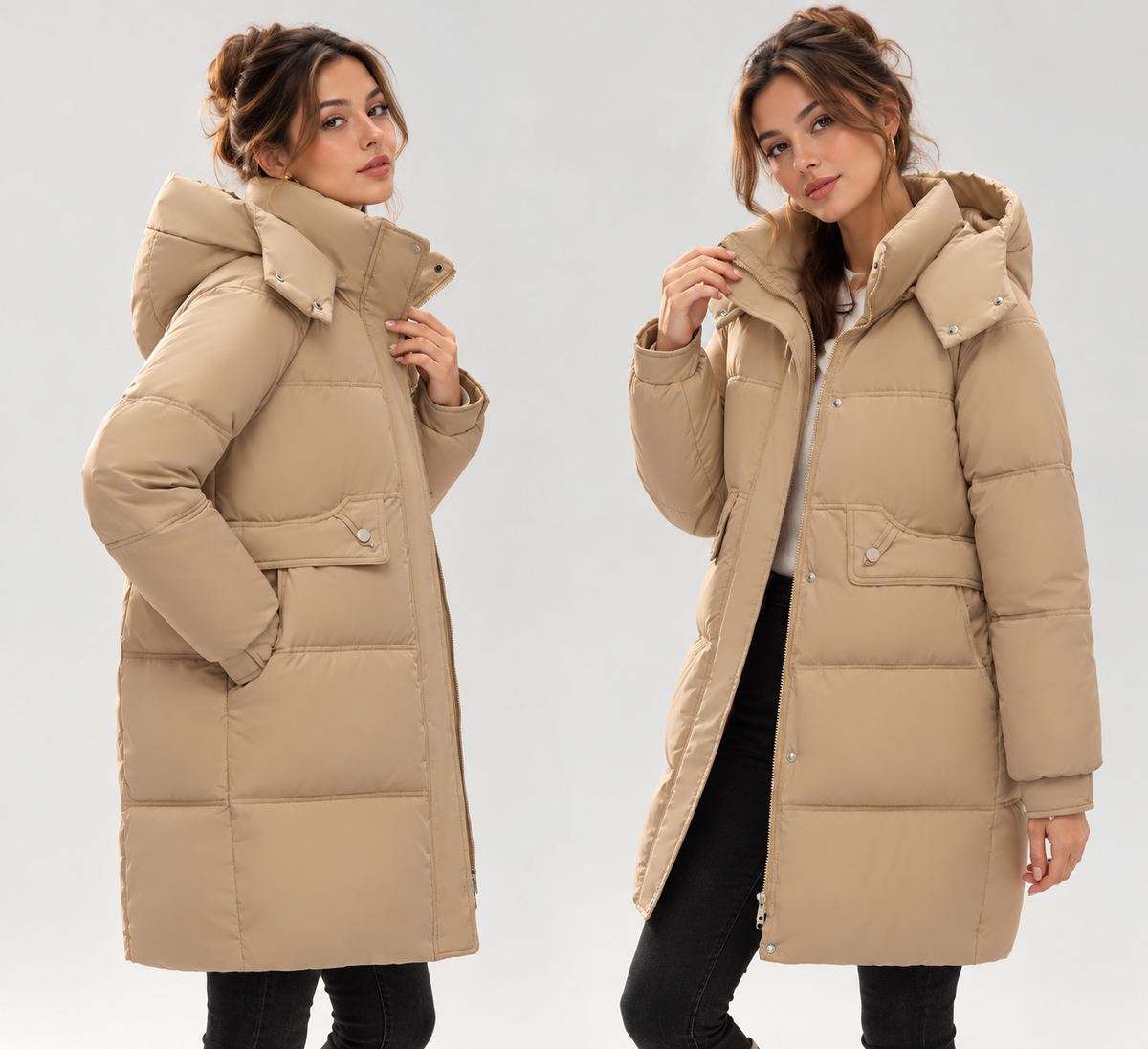 Doudoune Femme Mi-Longue à Capuche – Coupe Ample