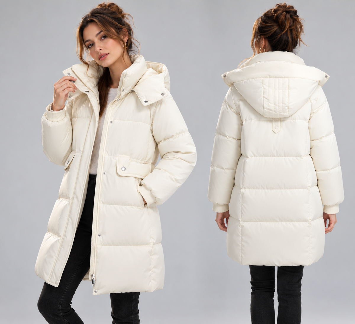Doudoune Femme Mi-Longue à Capuche – Coupe Ample