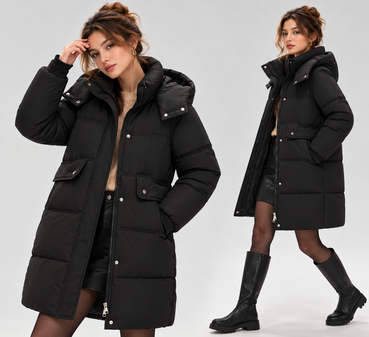 Doudoune Femme Mi-Longue à Capuche – Coupe Ample