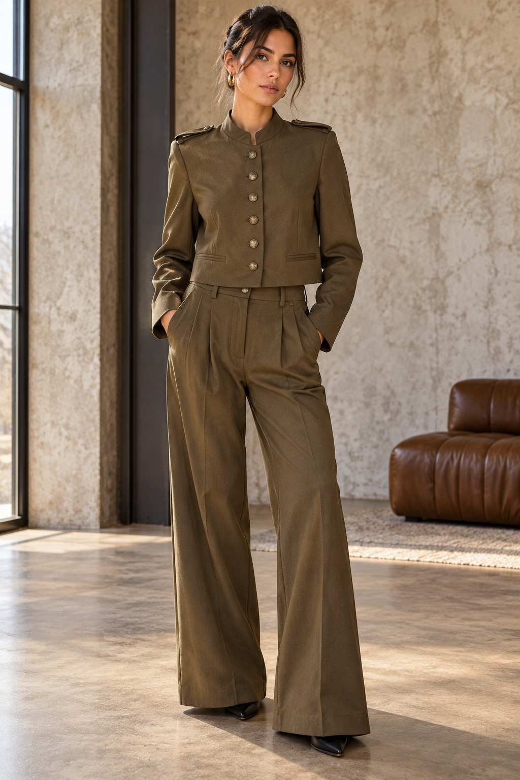 Ensemble Tailleur Femme – Veste Courte et Pantalon Large