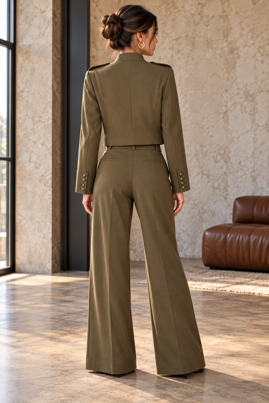 Ensemble Tailleur Femme – Veste Courte et Pantalon Large