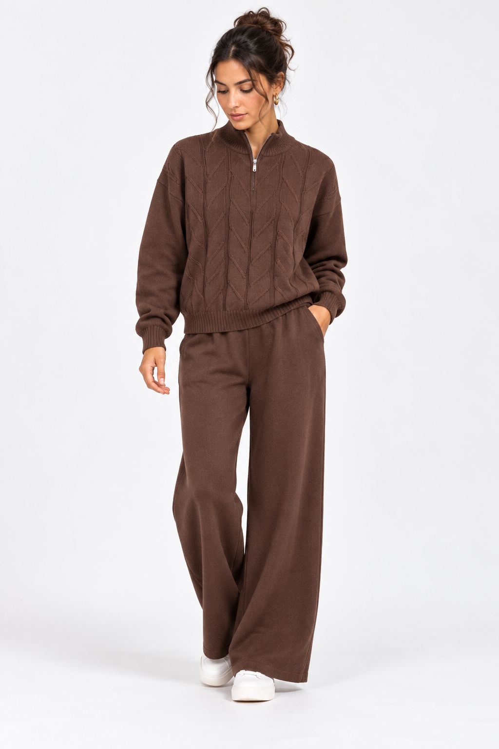 Ensemble Femme en Maille et Pantalon Large Taille unique – Convient approximativement du S au L (36 à 42).