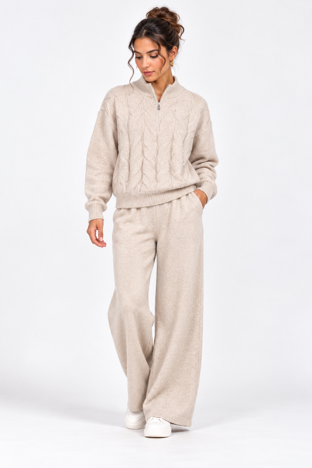 Ensemble Femme en Maille et Pantalon Large Taille unique – Convient approximativement du S au L (36 à 42).