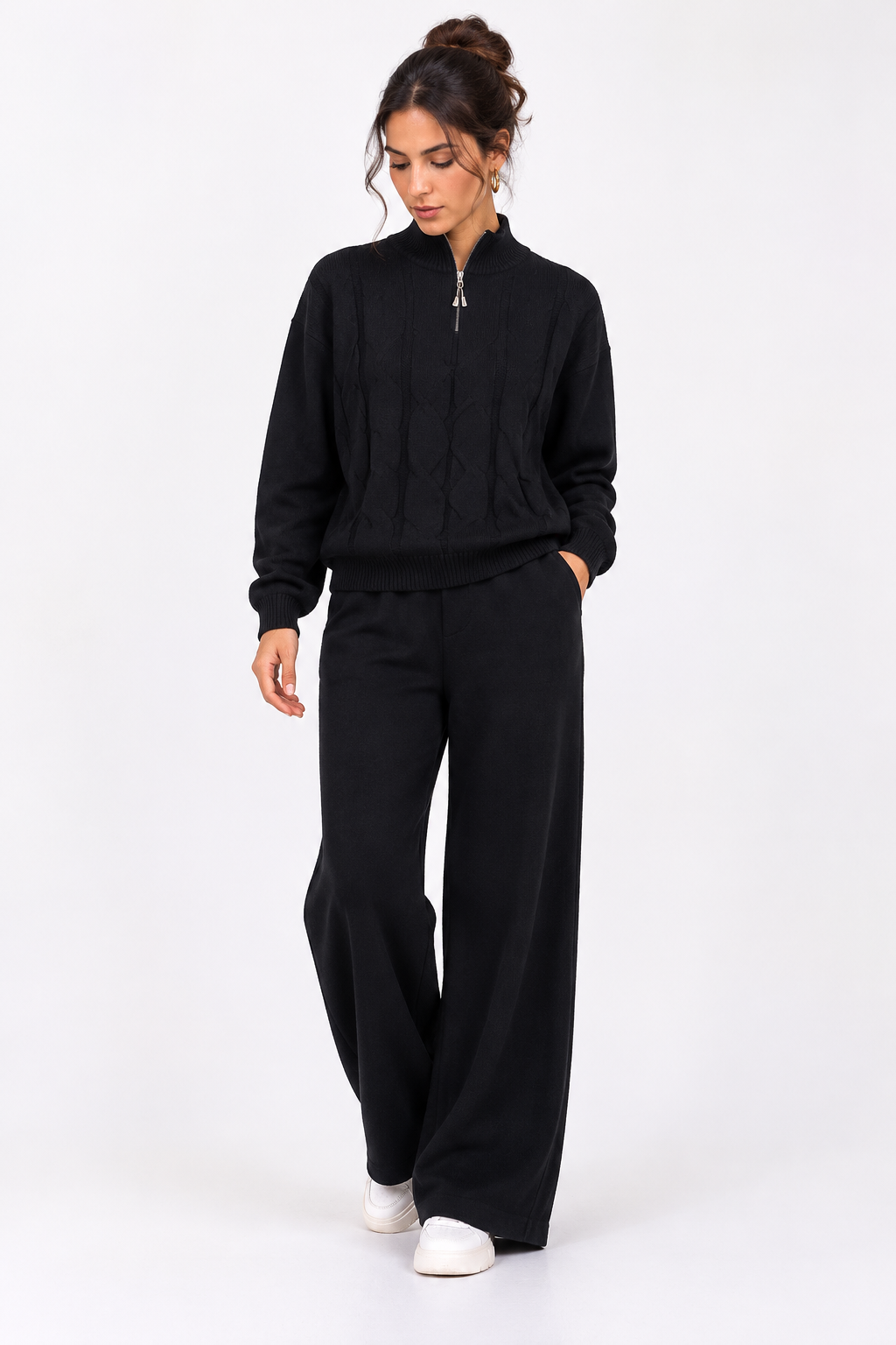 Ensemble Femme en Maille et Pantalon Large Taille unique – Convient approximativement du S au L (36 à 42).