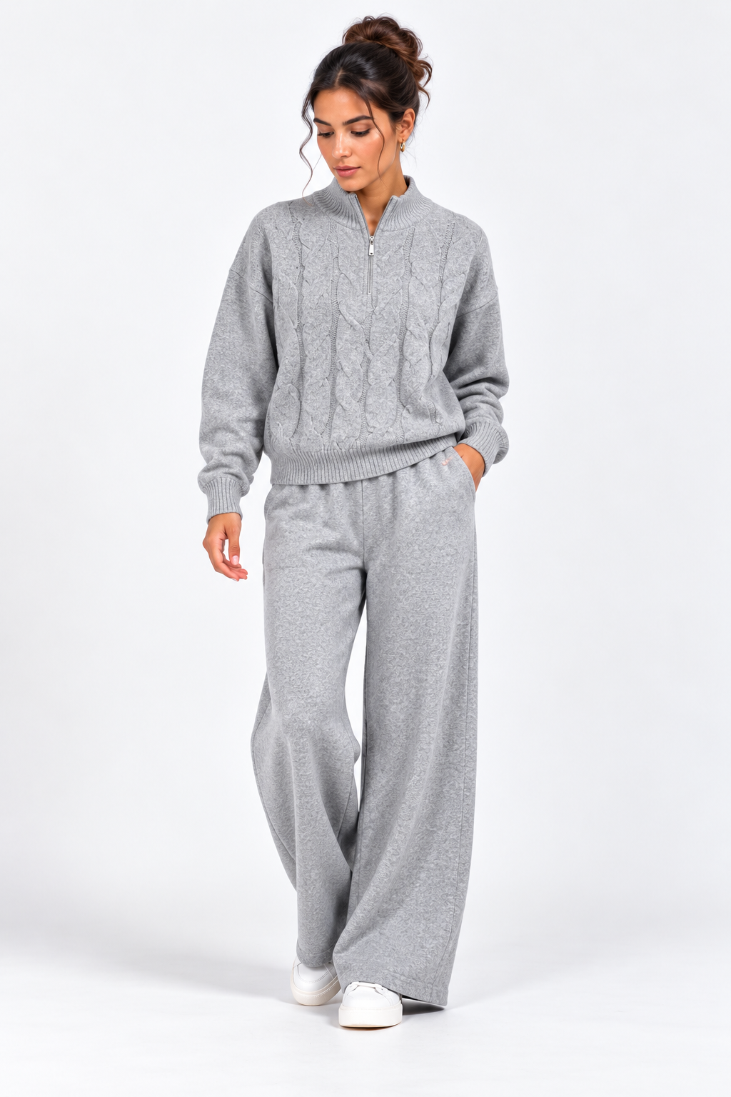 Ensemble Femme en Maille et Pantalon Large Taille unique – Convient approximativement du S au L (36 à 42).