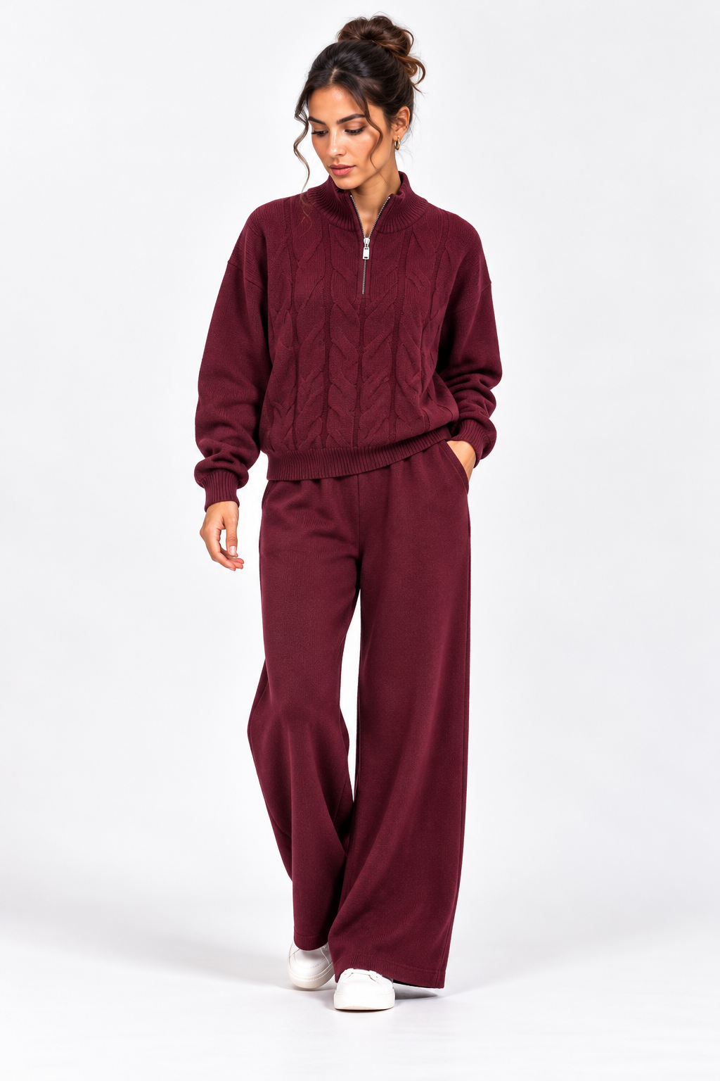 Ensemble Femme en Maille et Pantalon Large Taille unique – Convient approximativement du S au L (36 à 42).