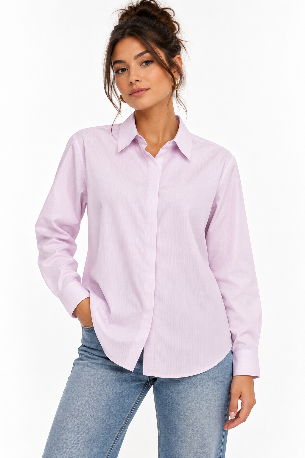 Chemise femme rose mauve à manches longues