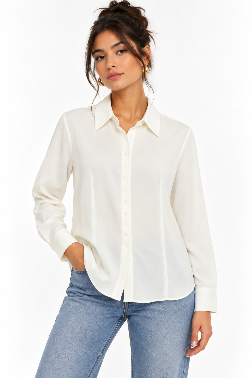 Chemise blanche femme ajustée à manches longues