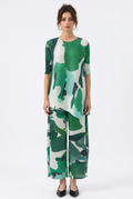 Ensemble femme plissé imprimé, tunique asymétrique et pantalon large