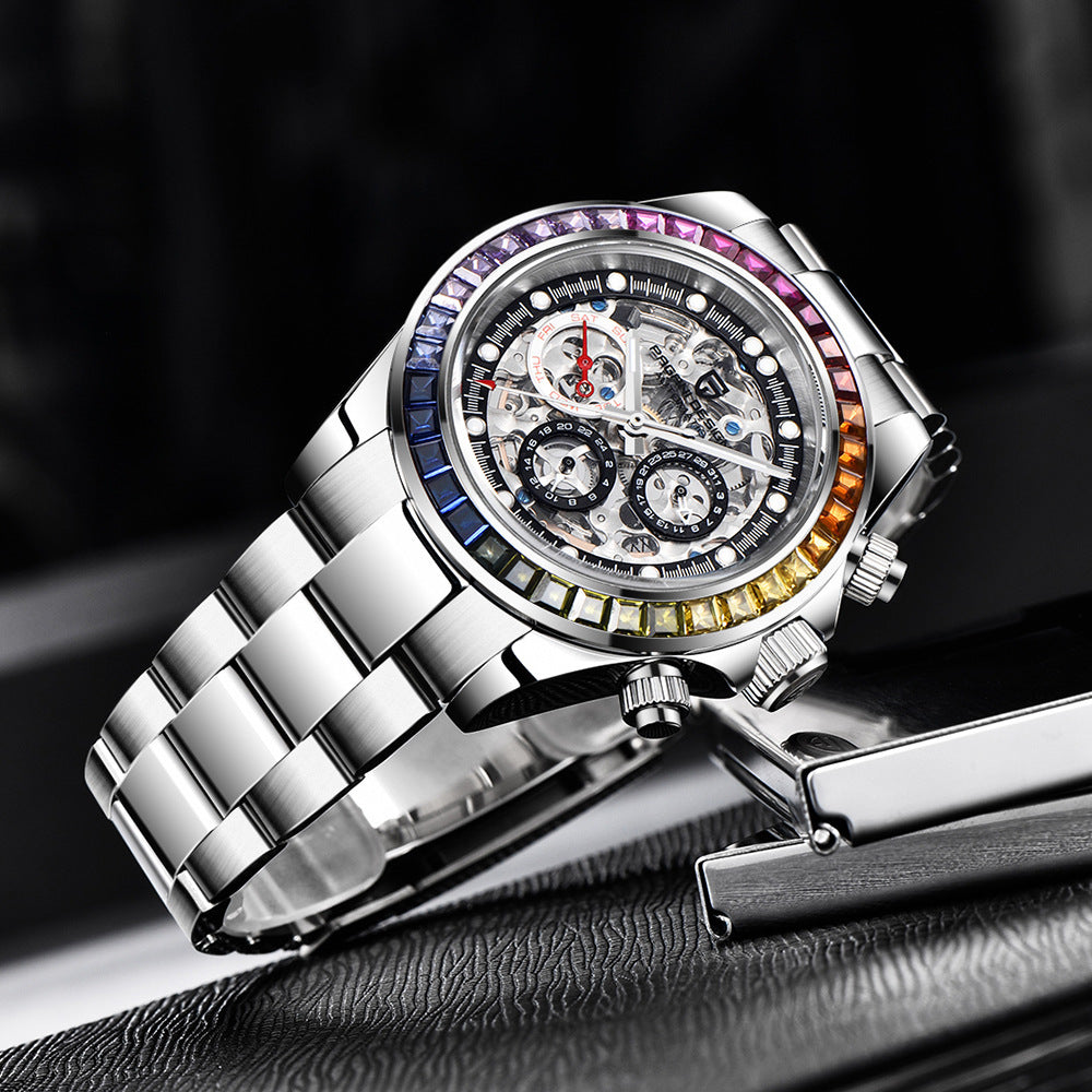 Montre Homme Pagani Design Mécanique Automatique — Saphir, Acier, Étanche 100M, Fond Transparent